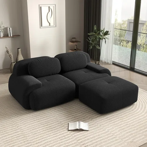 Miniatura 61 de Sofá biplaza moderno de 80 pulgadas para sala de estar, sofá de pana en forma de nube con asiento profundo, sofá modular negro, sofás de dos plazas