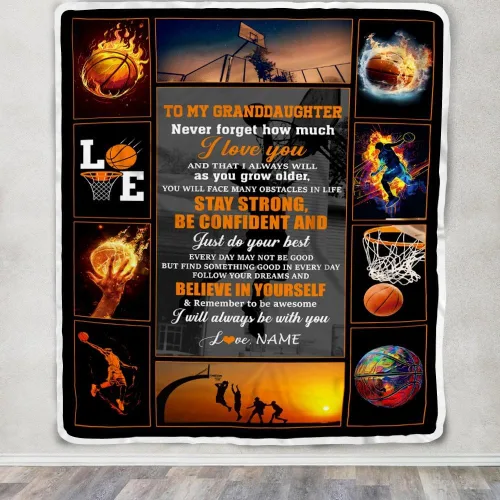 Miniatura 3 de Manta personalizada de baloncesto con texto en inglés "To My Granddaughter from Grandma Grandpa Stay Strong Be Confident Believe in Yourself", manta
