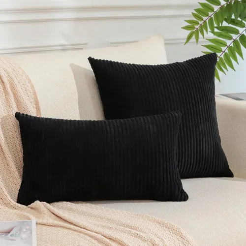 Miniatura 6 de OTOSTAR Juego de 2 fundas de almohada decorativas bohemias de 16 x 24 pulgadas, de pana suave, a rayas lisas, fundas de almohada lumbares, fundas