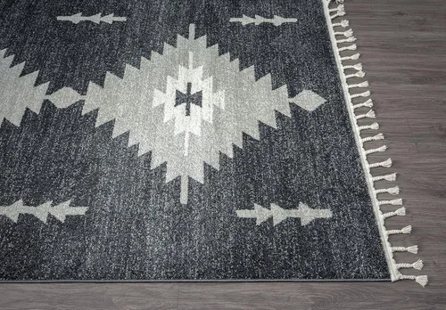 Miniatura 5 de Abani Southwest - Alfombra de área gris neutro, diseño tribal de diamante de 6 x 9 pies, alfombra para sala de estar con borlas