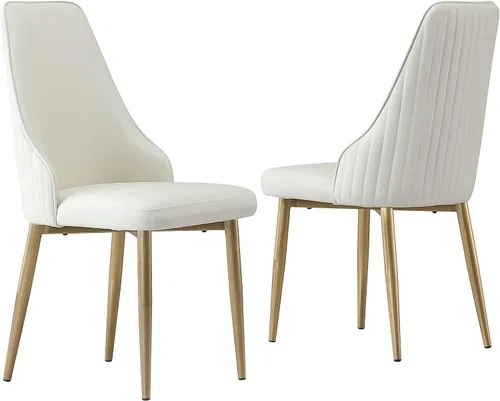 Miniatura 2 de Montary Juego de 2 sillas de comedor, modernas sillas de piel sintética color blanco crema con patas de metal dorado y respaldo ergonómico para sala