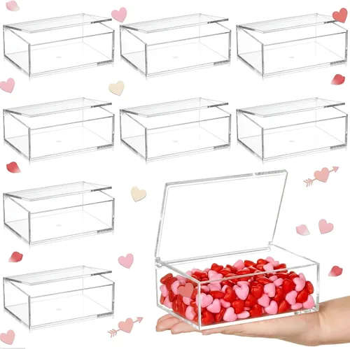 Miniatura 18 de Blulu 8 cajas de acrílico transparente con tapa, caja de almacenamiento de plástico para joyas, mini cubos para dulces y pequeñas joyas, recuerdos