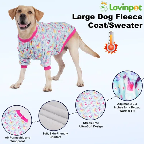 Miniatura 7 de LovinPet Chaquetas para perros grandes de 50 a 60 libras, ropa de tela de franela agradable a la piel para perros, estampado de espuma de mar
