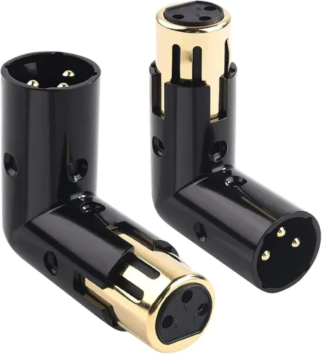 Miniatura 9 de MAD OWL Adaptador XLR de 3 pines de 90 grados, adaptador XLR de ángulo recto ajustable macho a hembra para cable DMX negro
