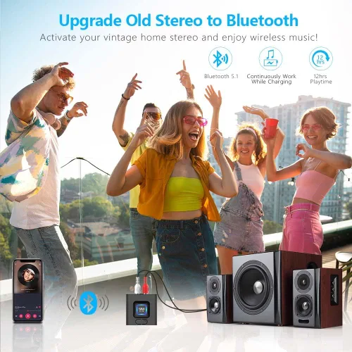 Miniatura 2 de 1Mii Receptor Bluetooth 5.1 para estéreo doméstico, adaptador de audio Bluetooth con RCA de 0.138 in, transmisión de música inalámbrica de alta