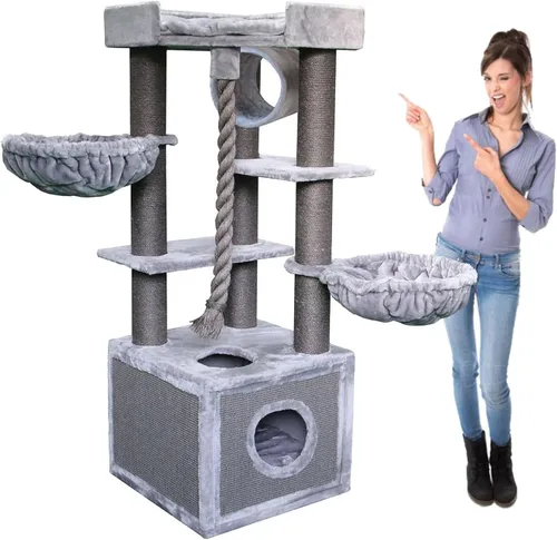 CozyCatFurniture Árbol de gato resistente para gatos grandes con dos hamacas, condominio enorme y cama XXL en la parte superior