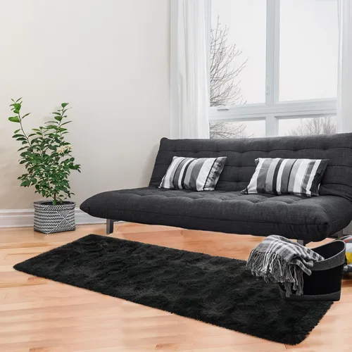 Miniatura 4 de Terrug Alfombra Corredor Negra Esponjosa para Dormitorio, 2x6 Pies Lindas Alfombras de Área de Pelo Largo para Pasillo, Alfombra de Felpa Suave