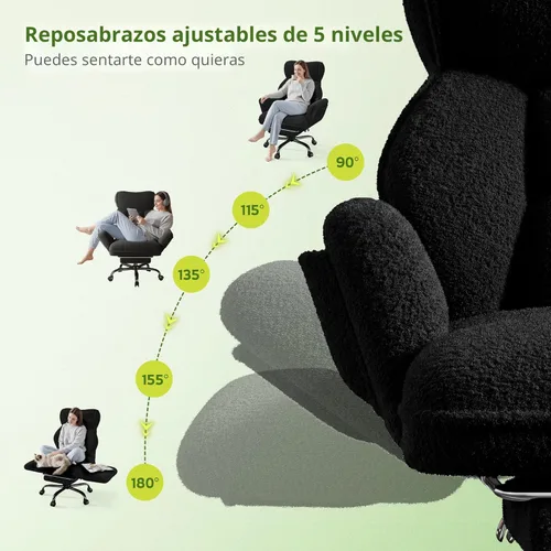 Miniatura 9 de DurayLoly Silla de oficina grande y alta con brazos y respaldo ajustables, silla de oficina ergonómica con reposapiés y tela cómoda para oficina