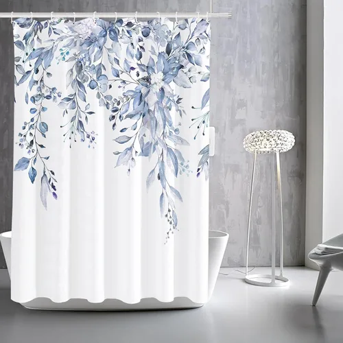 Miniatura 46 de Tititex Spun Sugar - Juego de cortinas de ducha de eucalipto azul claro, hojas de acuarela brillantes en la parte superior, decoración floral