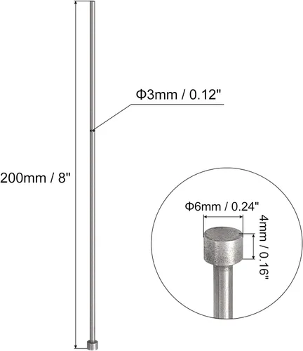 Miniatura 2 de uxcell Pasadores eyectores rectos, 0.118 in (1/8 ") de diámetro. Punzón de punta redonda de acero 65Mn 200 mm (8") de largo para mantenimiento