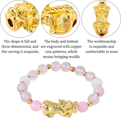 Miniatura 4 de BENECREAT 18 cuentas espaciadoras chapadas en oro de 24 quilates, 3D de metal chino Fengshui cuentas de la suerte para collares, pulseras, llaveros