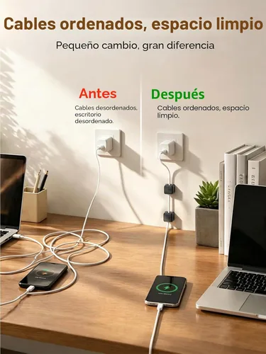 Miniatura 8 de Paquete de 8 Organizadores de Cables con Soporte, Costop Fuerte Adhesivo Magnético para Gestión de Cables de Escritorio, Fácil de Abrir, Organiza