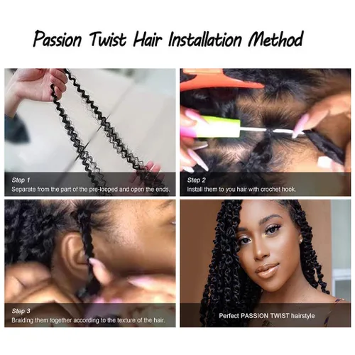 Miniatura 5 de 8 paquetes de cabello Passion Twist de 30 pulgadas, cabello ondulado de ganchillo para mujeres negras, trenzas de ganchillo largas bohemias (T1B27)