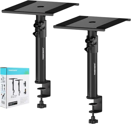 Vondynote Juego de 2 soportes para monitor de estudio, soportes para altavoces de escritorio de altura ajustable de 12 a 18 pulgadas con abrazadera