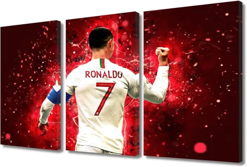 Miniatura 21 de TISHIRON CR7 - Póster de Cristiano Ronaldo de 3 piezas, lienzo para pared, cuadros de superestrella de fútbol, arte de pared grande envuelto