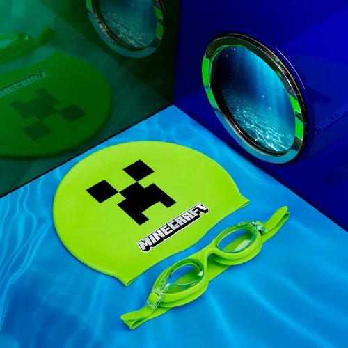 Miniatura 5 de Get Trend Gafas de natación y gorro de natación para niños y adolescentes, antivaho con protección UV Minecraft verde