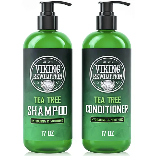 Viking Revolution Juego de champú y acondicionador de árbol de té, hidrata, hidrata y alivia el cuero cabelludo seco y con picazón, con aceite de