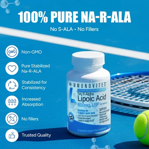 Miniatura 4 de IMMUNOVITES Ácido R-alfa lipoico estabilizado ((True)) 600 mg por porción [[Alta potencia y hasta 40 veces mayor absorción]] (Na R-ALA) (Na R-LA)