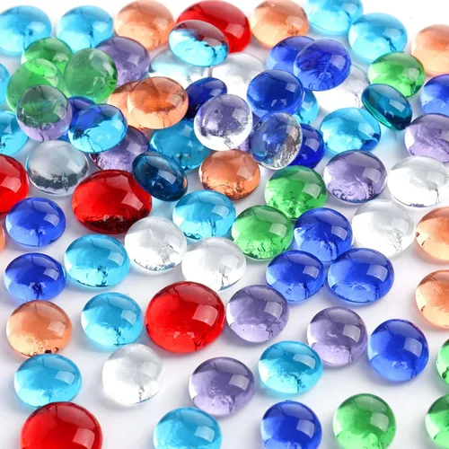 FUTUREPLUSX 80 piezas de mini canicas de vidrio planas, rellenos de jarrón de 0.5 pulgadas, gemas de vidrio decorativas, guijarros para acuario,