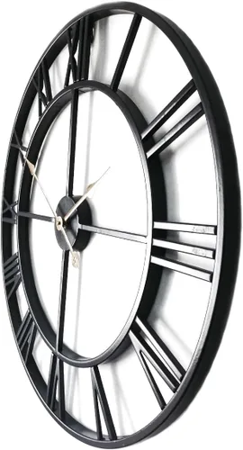Miniatura 5 de Reloj de pared grande de 20 pulgadas para decoración del hogar para sala de estar, relojes de arte de hierro sin tictac, números romanos, metal Negro