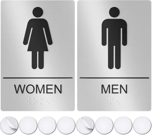 Miniatura 10 de ASSURED SIGNS - Letrero de baño para negocios, 9 x 6 pulgadas, 1 paquete Cumple con la ADA, texto elevado con braille, letrero de baño premium