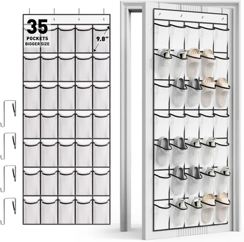 Miniatura 10 de WVM Organizador de zapatos sobre la puerta con 35 bolsillos de malla transpirable, organizador de zapatos colgante para puerta con 4 ganchos