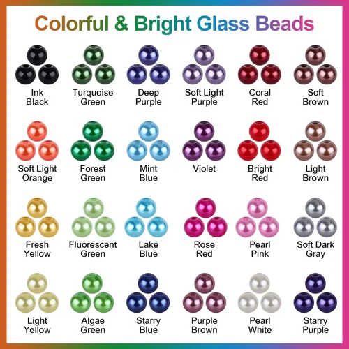 Miniatura 2 de XSEINO Acerca de 1200 piezas de cuentas de cristal estilo perla de imitación de 0.236 pulgadas, 24 colores surtidos de perlas de imitación serie