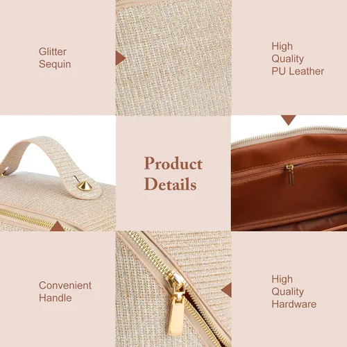 Miniatura 3 de KEYPOWER Bolsa de cosméticos de lentejuelas con purpurina de gran capacidad, bolsa de maquillaje de viaje, bolsa de aseo portátil brillante