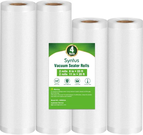 Miniatura 10 de Syntus Bolsas selladoras al vacío, paquete de 10 unidades de 5 rollos de 11 pulgadas x 20 pies y 5 rollos de 8 x 20 pies de grado comercial sin BPA