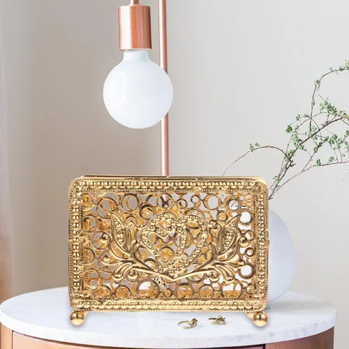Miniatura 7 de Hemobllo Retro Metal Napkin Holder Gold Rectangular Freestanding Napkin Stand Decorative Tissue Rack for Kitchen Dining Table Farmhouse
