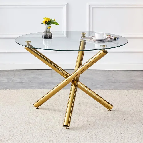 Miniatura 8 de Mesa redonda de comedor de vidrio para 2 a 4, moderna mesa superior de vidrio templado, patas cromadas resistentes, almohadillas ajustables, mesa