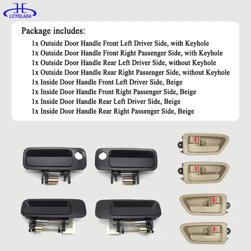 Miniatura 6 de 8 piezas manijas de puerta exterior e interior Toyota Camry 1997 1998 1999 2000 2001, reemplaza 6922033040, 6921033040, 6927733020, 6927833020, beige