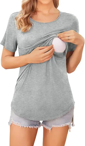 Miniatura 4 de Ekouaer Camisetas de lactancia de manga corta para mujer, de doble capa, tallas S-XXL