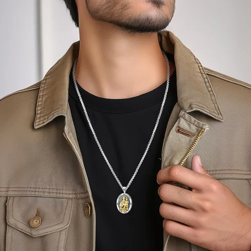 Miniatura 137 de Eusense San Miguel San Cristóbal San Benito San Judas Virgen María Collar chapado en oro 925 joyería religiosa para hombres y mujeres, collar