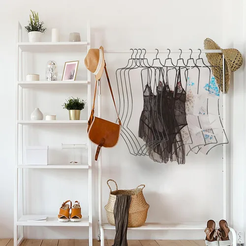 Miniatura 2 de Percha de ropa con forma de cuerpo, paquete de 10 perchas de lujo de alambre de metal negro para traje de baño y bikini, perchas de lencería