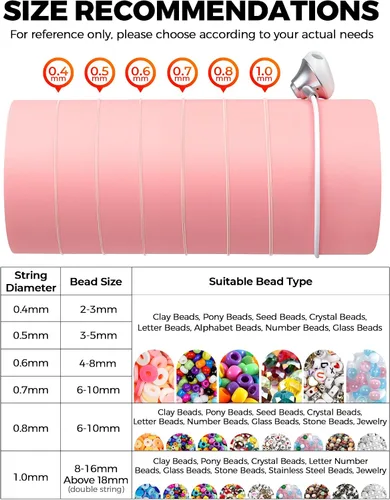 Miniatura 5 de 6 Rollos FIVEIZERO Cordón Elástico para Pulseras, 0.4mm, 0.5mm, 0.6mm, 0.7mm, 0.8mm, 1mm Hilo Elástico Transparente de Cristal para Pulseras