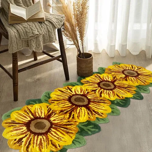 Miniatura 2 de USTIDE Alfombra de girasol esponjosa, alfombra suave y lanuda de flores, hecha a mano, alfombras modernas, lavables, para sala de estar, lavandería