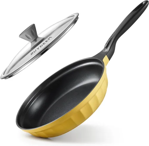 Miniatura 9 de BUYDEEM Sartén antiadherente de aluminio fundido de 10.2 pulgadas, sartén de calentamiento rápido y uniforme con tapa de vidrio, compatible