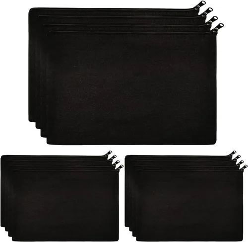 Miniatura 37 de Koolmox 20 bolsas de lona beige con cremallera negra, bolsa de artículos de tocador de lona de algodón, bolsas de cosméticos lisas a granel