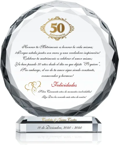 Crystal Central Placa de regalo de 50 aniversario de boda para pareja, personalizada con el nombre de la pareja, fecha de aniversario, regalo único