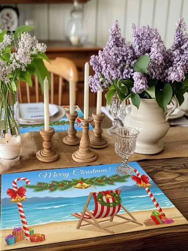 Miniatura 2 de Juego de 6 tapetes antideslizantes lavables, para playa, náuticos, costeros, coronas de Navidad, regalos de algodón y lino para comedor, fiestas