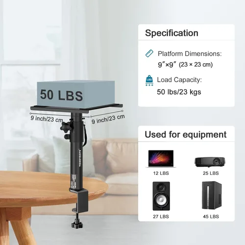 Miniatura 6 de Vondynote Juego de 2 soportes para monitor de estudio, soportes para altavoces de escritorio de altura ajustable de 12 a 18 pulgadas con abrazadera
