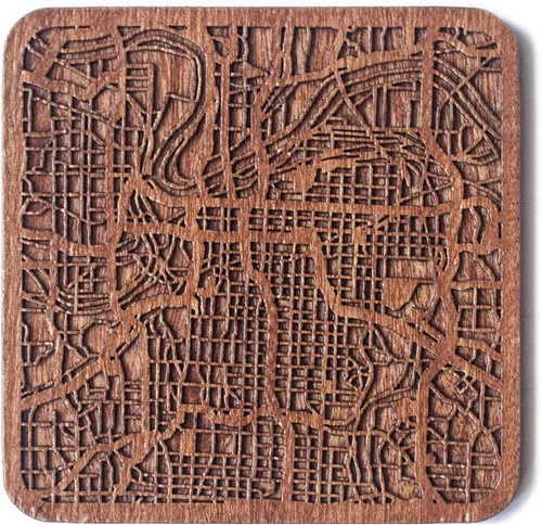 Miniatura 12 de Posavasos Amsterdam Map by O3 Design Studio, 1 pieza, posavasos de madera Sapele con mapa de la ciudad, hecho a mano, varias ciudades opcionales