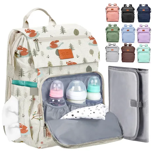 Miniatura 24 de PILLANI Mochila para Pañales de Bebé - Bolsa Grande para Niños y Niñas, Mochila Impermeable para Pañales - Bolsas de Pañales de Viaje con R. Beige