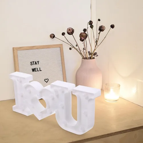 Miniatura 7 de Uonlytech Letrero con luces LED románticas con diseño de letras, funciona con pilas, lámpara decorativa con texto en inglés "I Love You