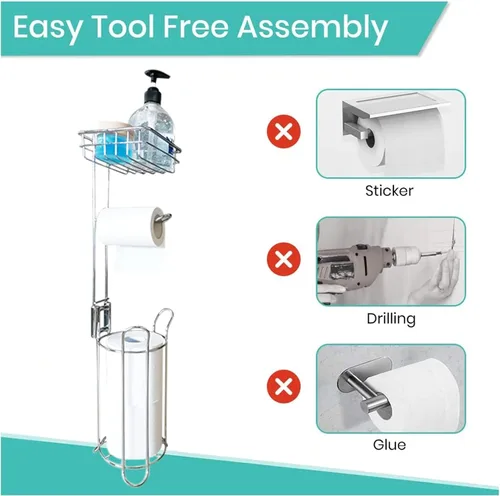 Miniatura 6 de Estante de baño de metal para papel higiénico, estante movible, estante de pañuelos Freetanding, estante organizador de piso, estante organizador