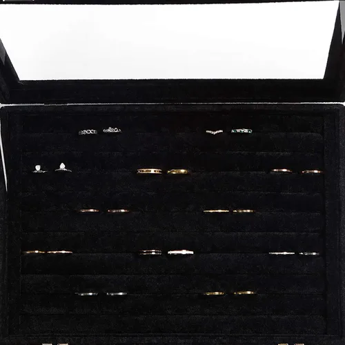 Miniatura 6 de Frebeauty Bandeja organizadora de anillos y aretes con tapa transparente, 10 ranuras de terciopelo, caja de almacenamiento de joyas con tapa
