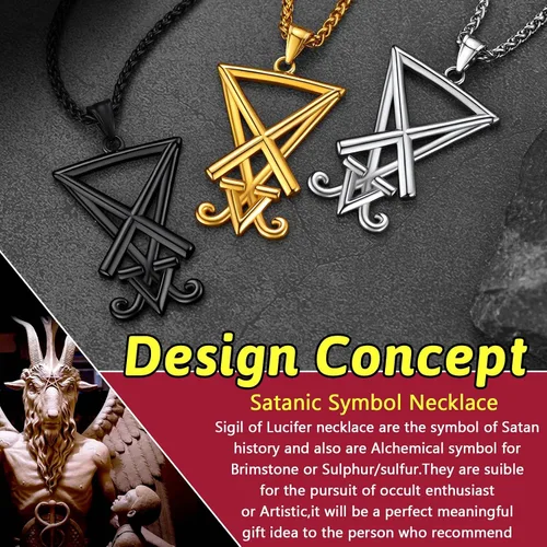 Miniatura 6 de FaithHeart Leviathan - Collar de cruz de azufre satánico, chapado en oro, joyería de acero inoxidable para la iglesia de Satanás, símbolo alquímico