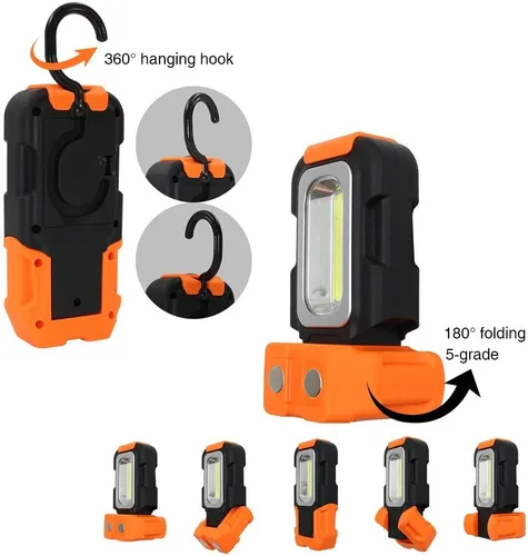 Miniatura 2 de Luz de trabajo LED transportable, 200 lúmenes, multiuso, linterna, base magnética y gancho para colgar, a batería, 5000 K luz de día, ángulo