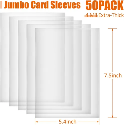 Miniatura 2 de Jumbo-Fundas para tarjetas de 5.4 x 7.5 pulgadas, extra gruesas, de 4 mil, fundas protectoras para tarjetas grandes, paquete de 50